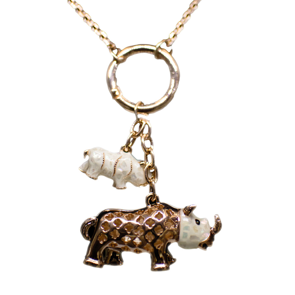 Rhino & Elephant Necklace - Ivory
